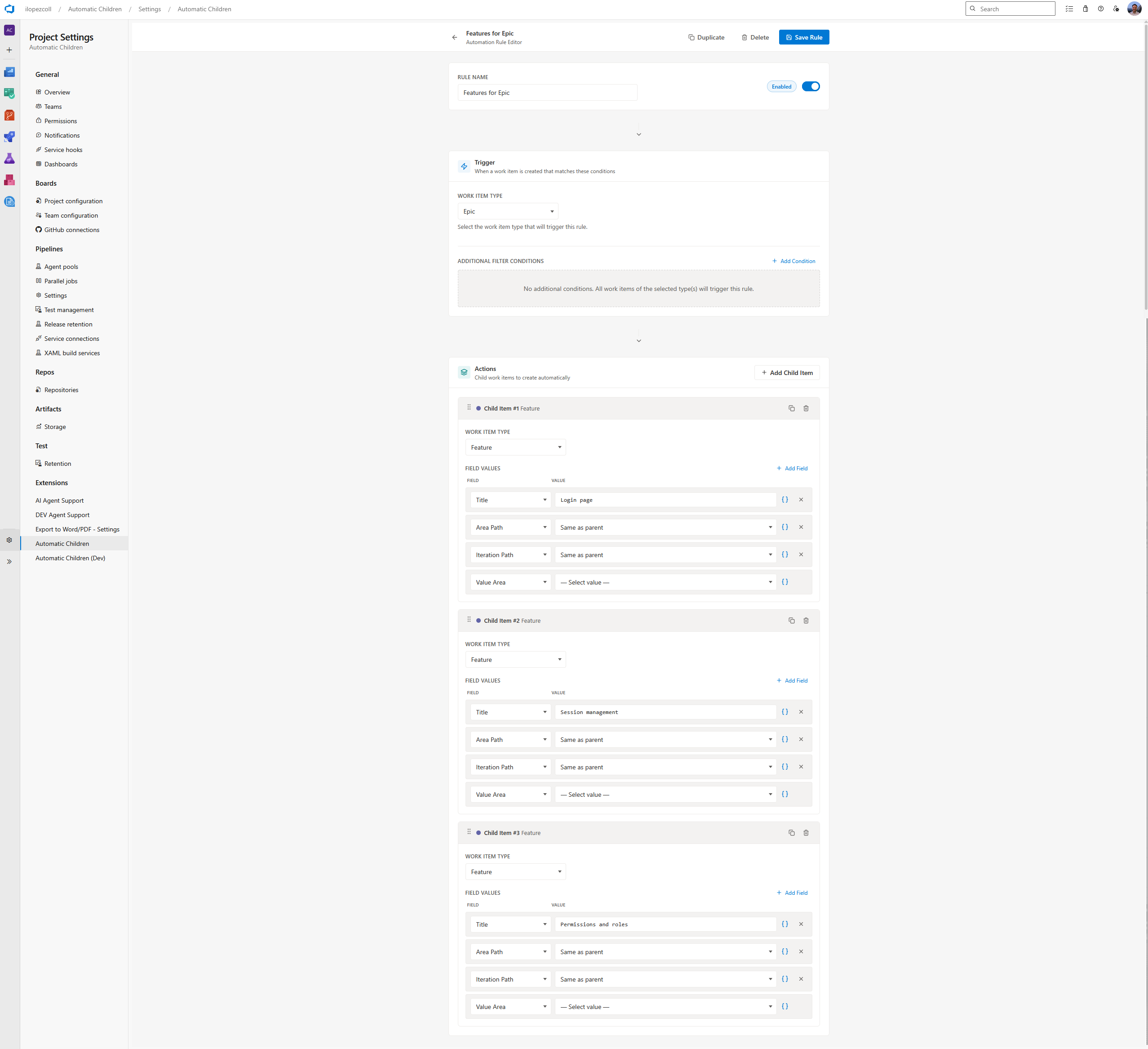 Epic to Task Screenshot