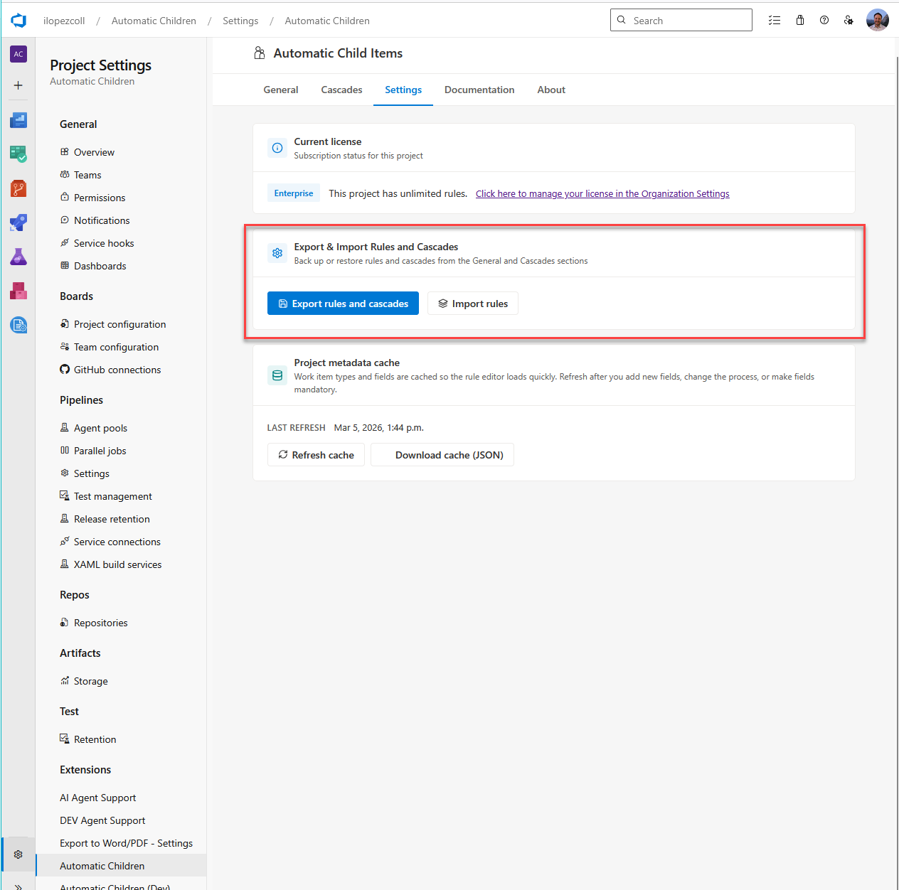 Export Rules Screenshot