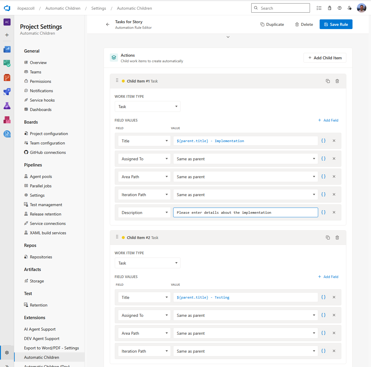 General Rules Work Item Childrent