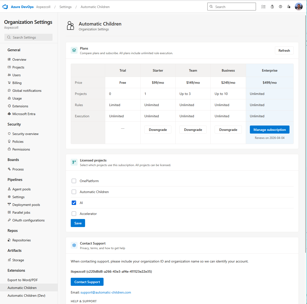 Organization Settings Screenshot